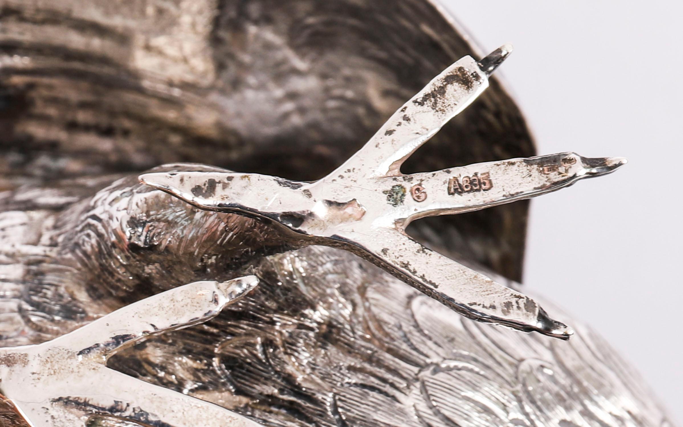 Antique Pair Belgian Silver Grouse Game Birds 19th Century For Sale 11