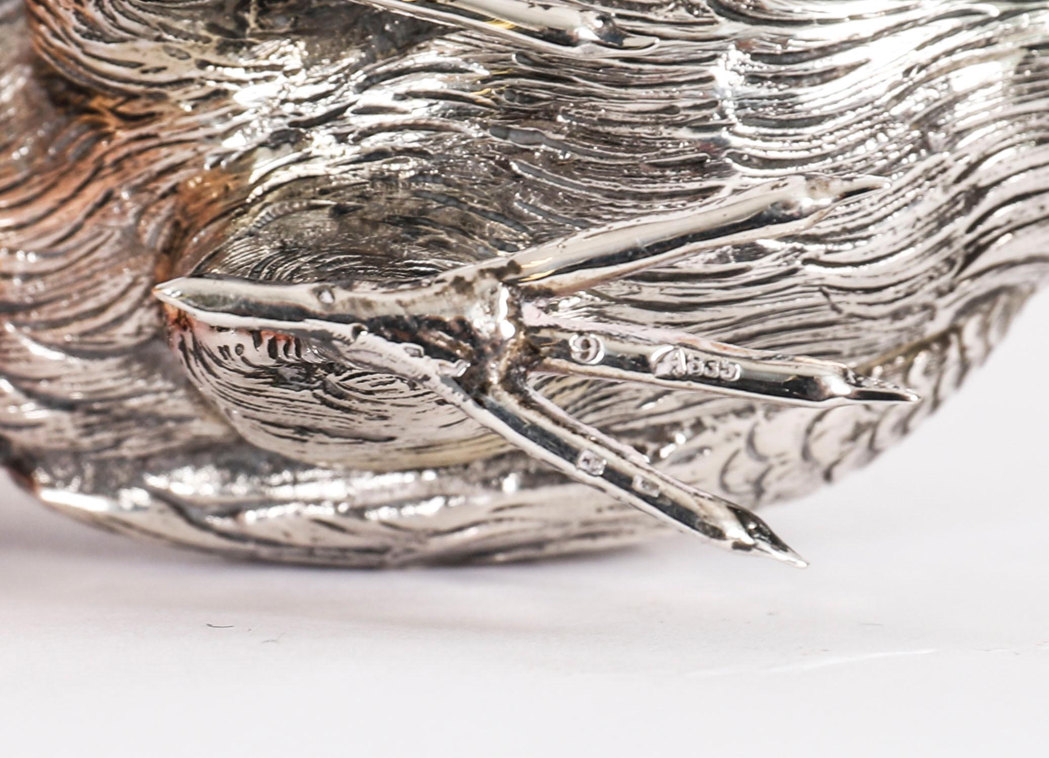 Antique Pair Belgian Silver Grouse Game Birds 19th Century For Sale 12