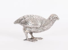 Antique Pair Belgian Silver Grouse Game Birds 19th Century