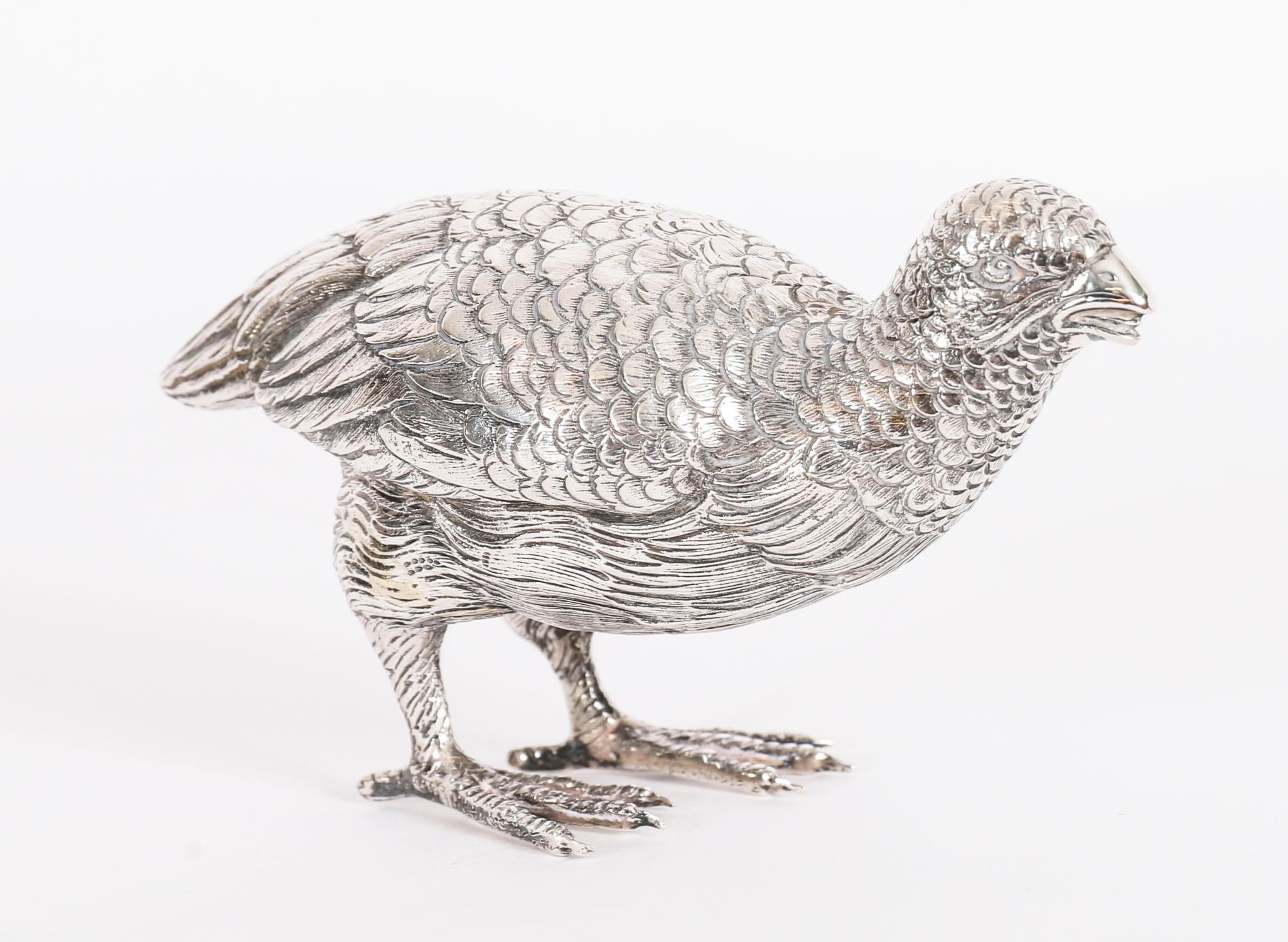 Antique Pair Belgian Silver Grouse Game Birds 19th Century For Sale 1