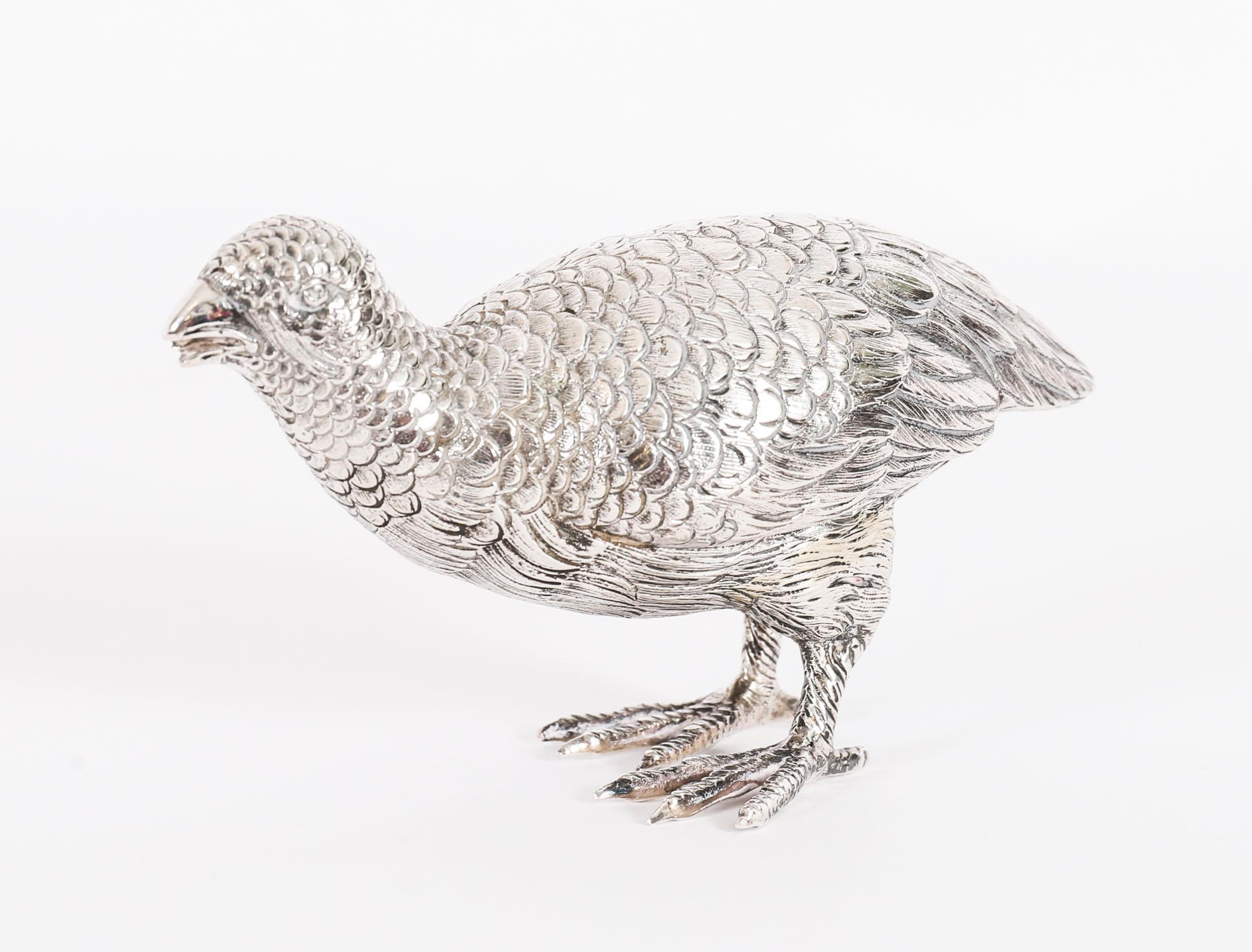 Antique Pair Belgian Silver Grouse Game Birds 19th Century For Sale 2