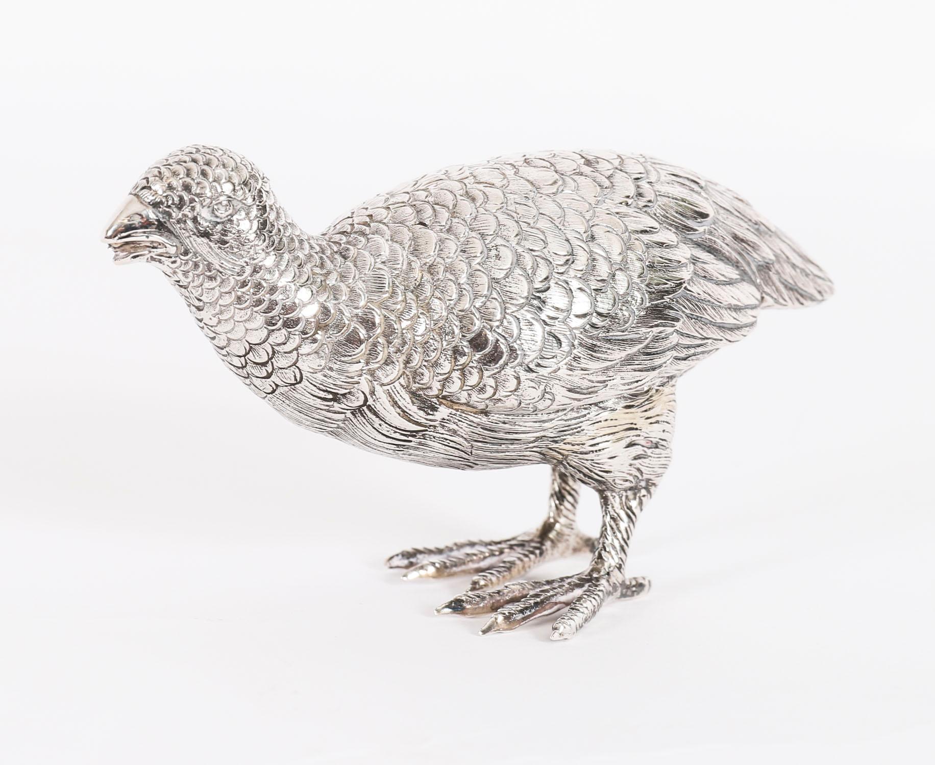 Antique Pair Belgian Silver Grouse Game Birds 19th Century For Sale 5