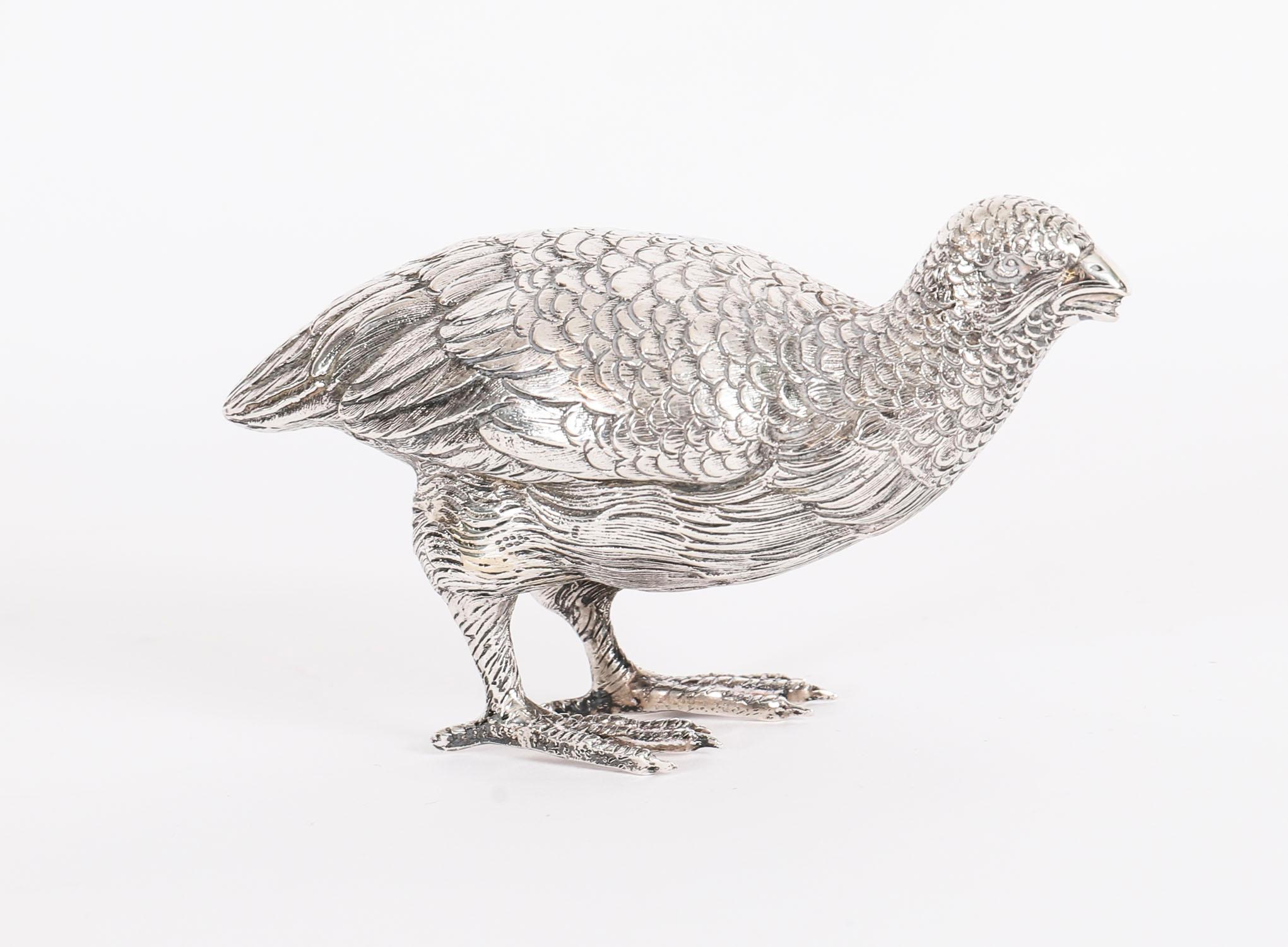 Antique Pair Belgian Silver Grouse Game Birds 19th Century For Sale 6