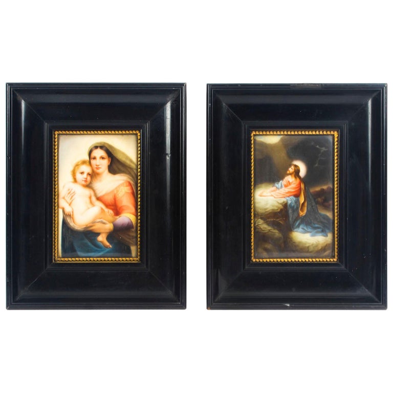 Antique Pair Berlin KPM Plaques of Madonna and Child and Jesus, Late ...