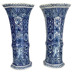 Antique Pair Blue and White Delft Vases, 19th Century Netherlands
