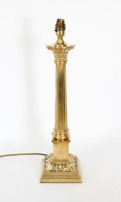 Antique Pair Brass Corinthian Column Table Lamps 20th Century