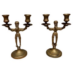 Antique Pair Brass Double Candlestick Holders Russian Candelabra