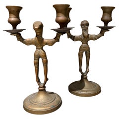 Antique Pair Brass Double Candlestick Holders Russian Candelabra