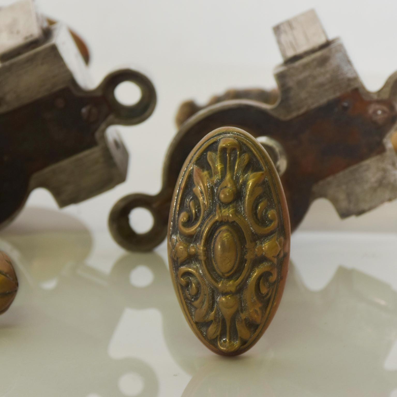 Early 20th Century Pair of Brass French Regency Door Pulls Handle Lever Knobs Stamped FRANCE