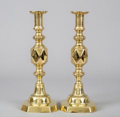 Antique Pair of Brass "The King of Diamonds" Candlesticks