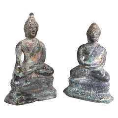 Antique Pair of Bronze Enlightenment Buddhas, 200 Years Old