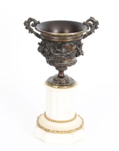 Pair of Bronze Ormolu Marble Pedestal Urns Auguste Nicolas Cain, 19th Century