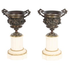 Pair of Bronze Ormolu Marble Pedestal Urns Auguste Nicolas Cain, 19th Century