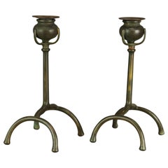 Antique Pair Bronze Root Candlesticks After Tiffany Studios, 20th C