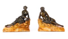 Antique Pair Bronze Semi-Nude Classical Ladies Sculptures/Bookends 19th Century