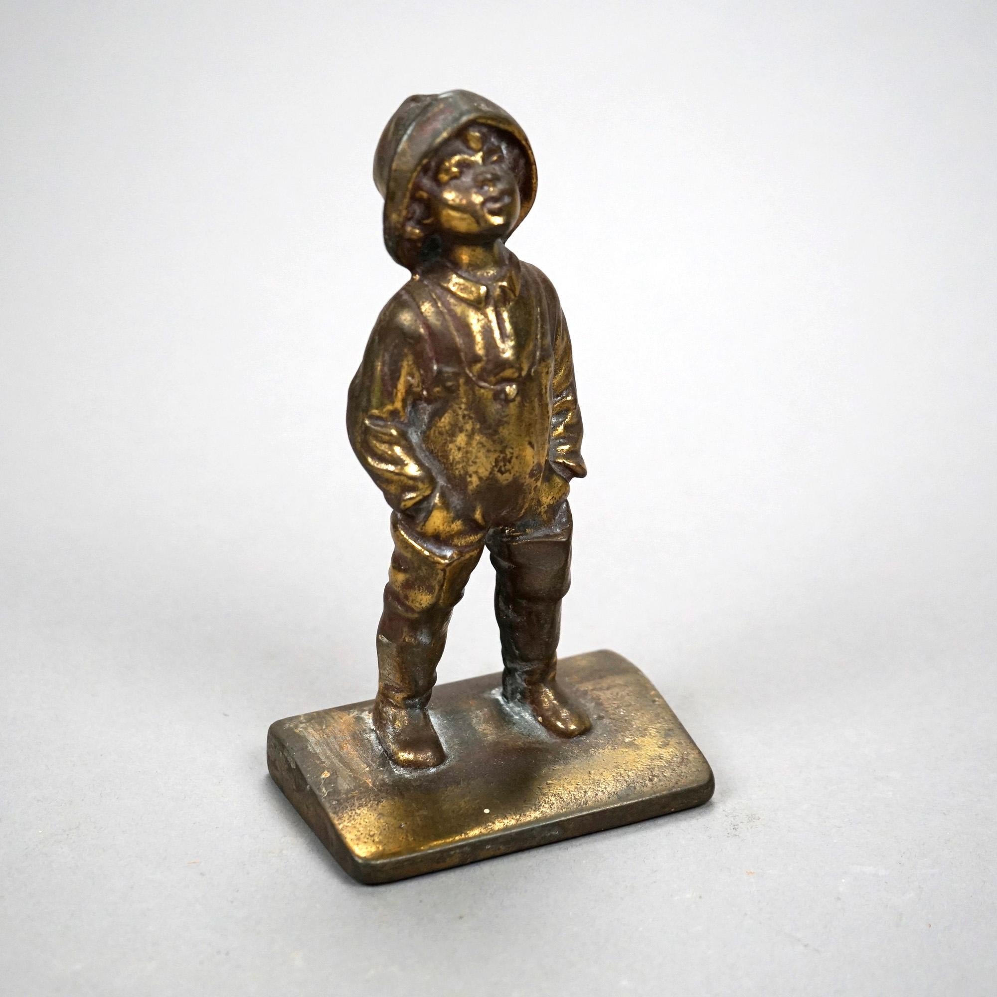 20th Century Antique Pair Bronzed Bookends, Young Boy, Circa 1920 For Sale