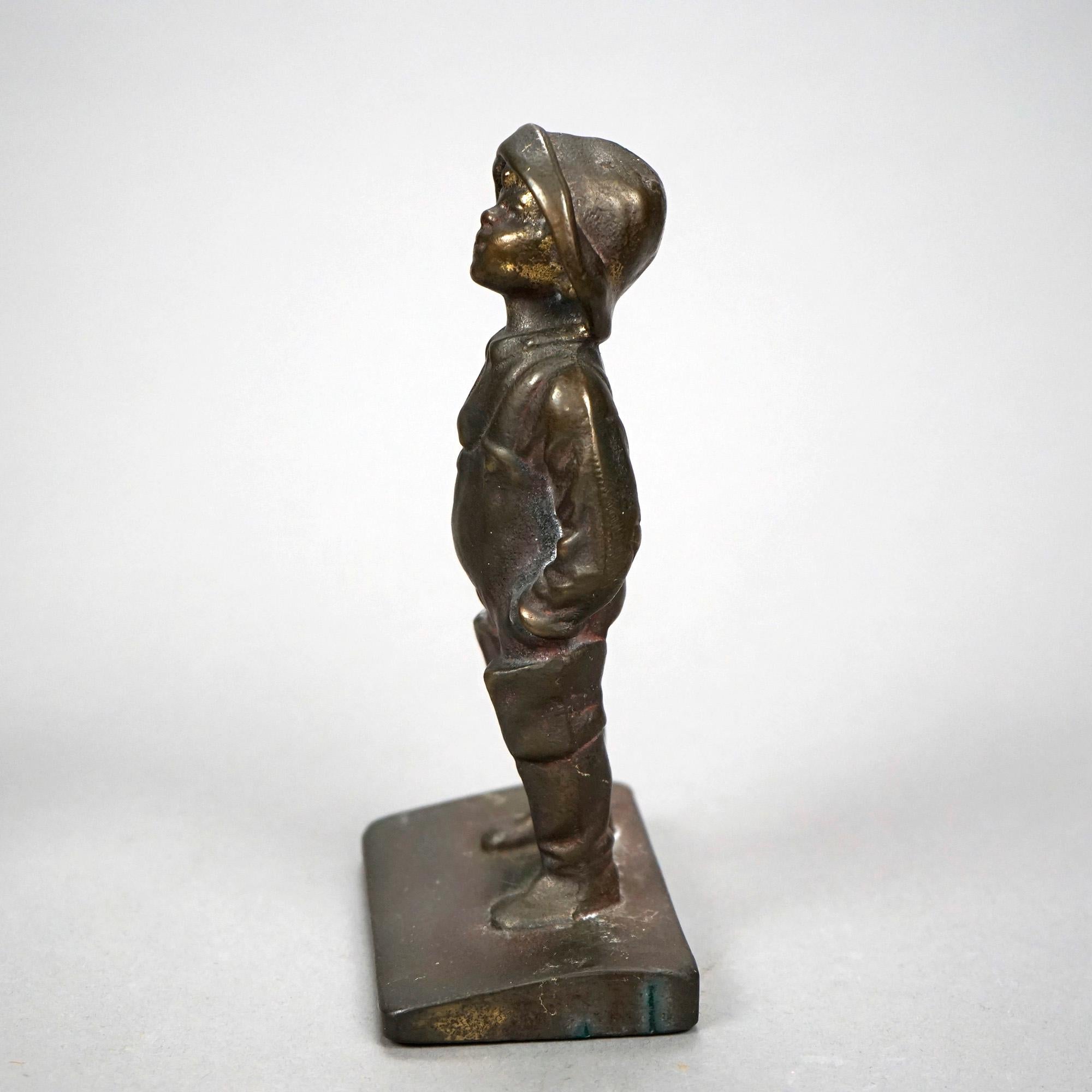Metal Antique Pair Bronzed Bookends, Young Boy, Circa 1920 For Sale