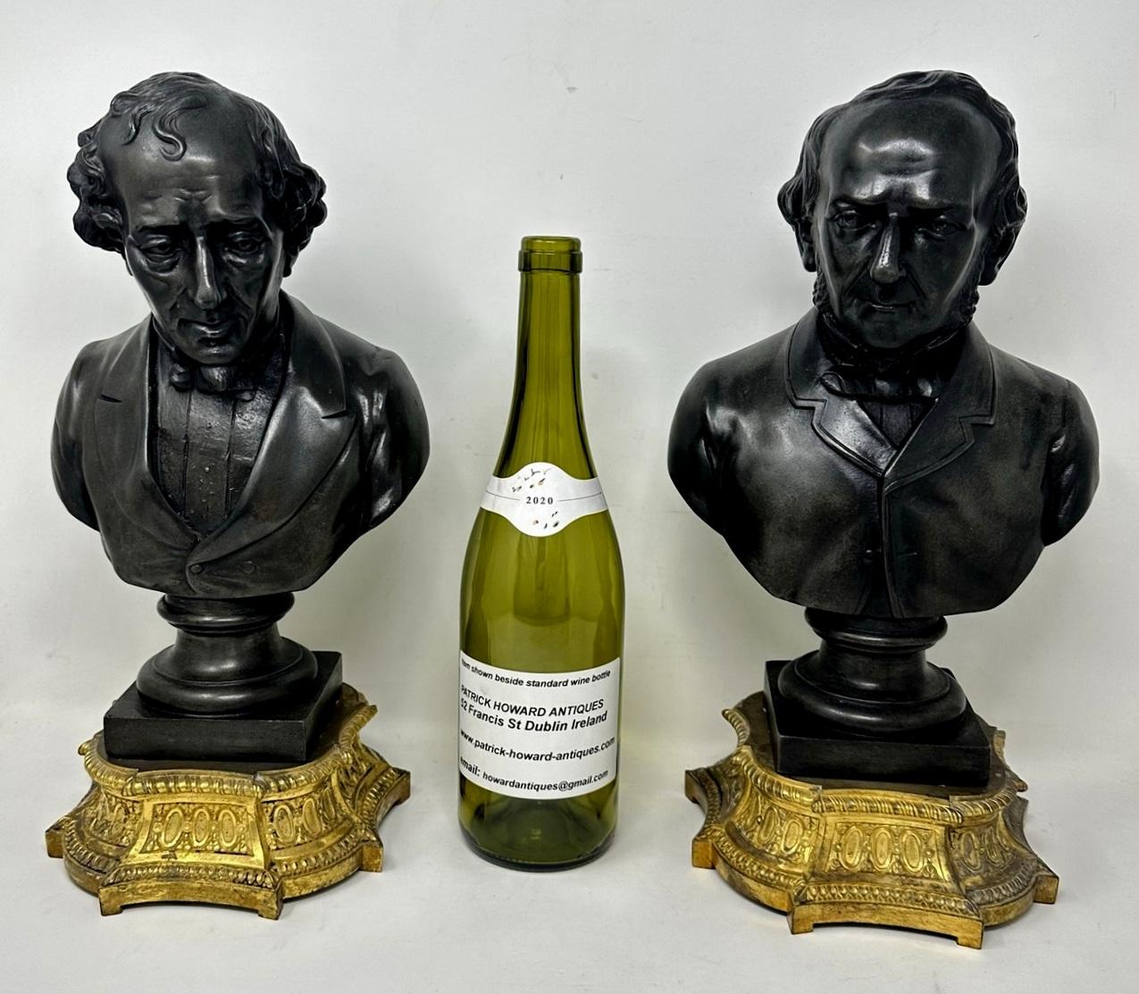 Antique Pair Bronzed Ormolu Busts William Ewart Gladstone Benjamin Disraeli 19Ct For Sale 6