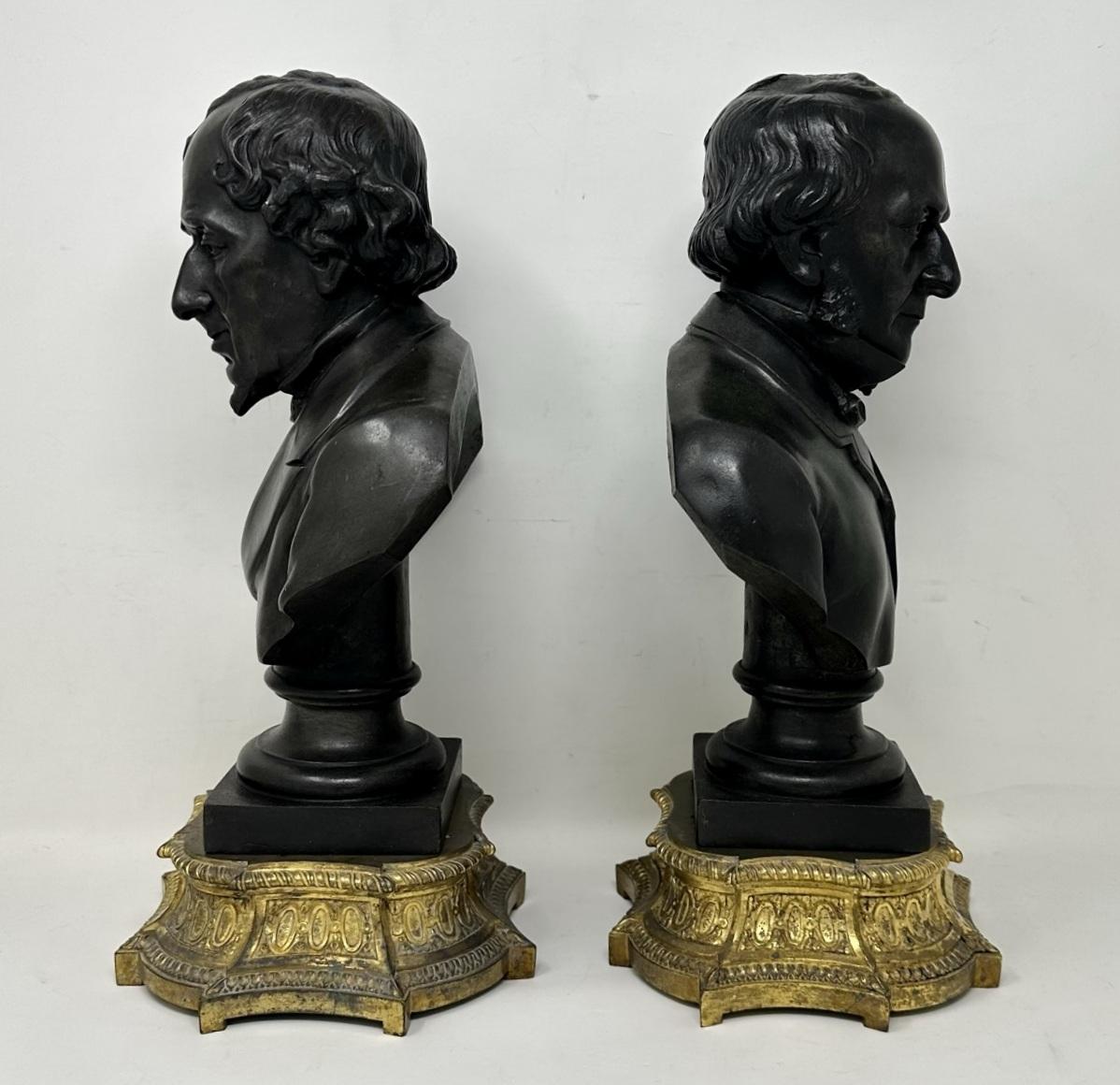 Antique Pair Bronzed Ormolu Busts William Ewart Gladstone Benjamin Disraeli 19Ct In Good Condition For Sale In Dublin, Ireland