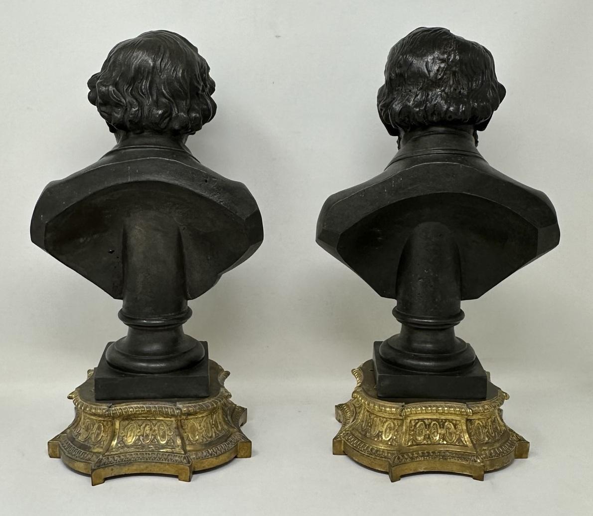 19th Century Antique Pair Bronzed Ormolu Busts William Ewart Gladstone Benjamin Disraeli 19Ct For Sale