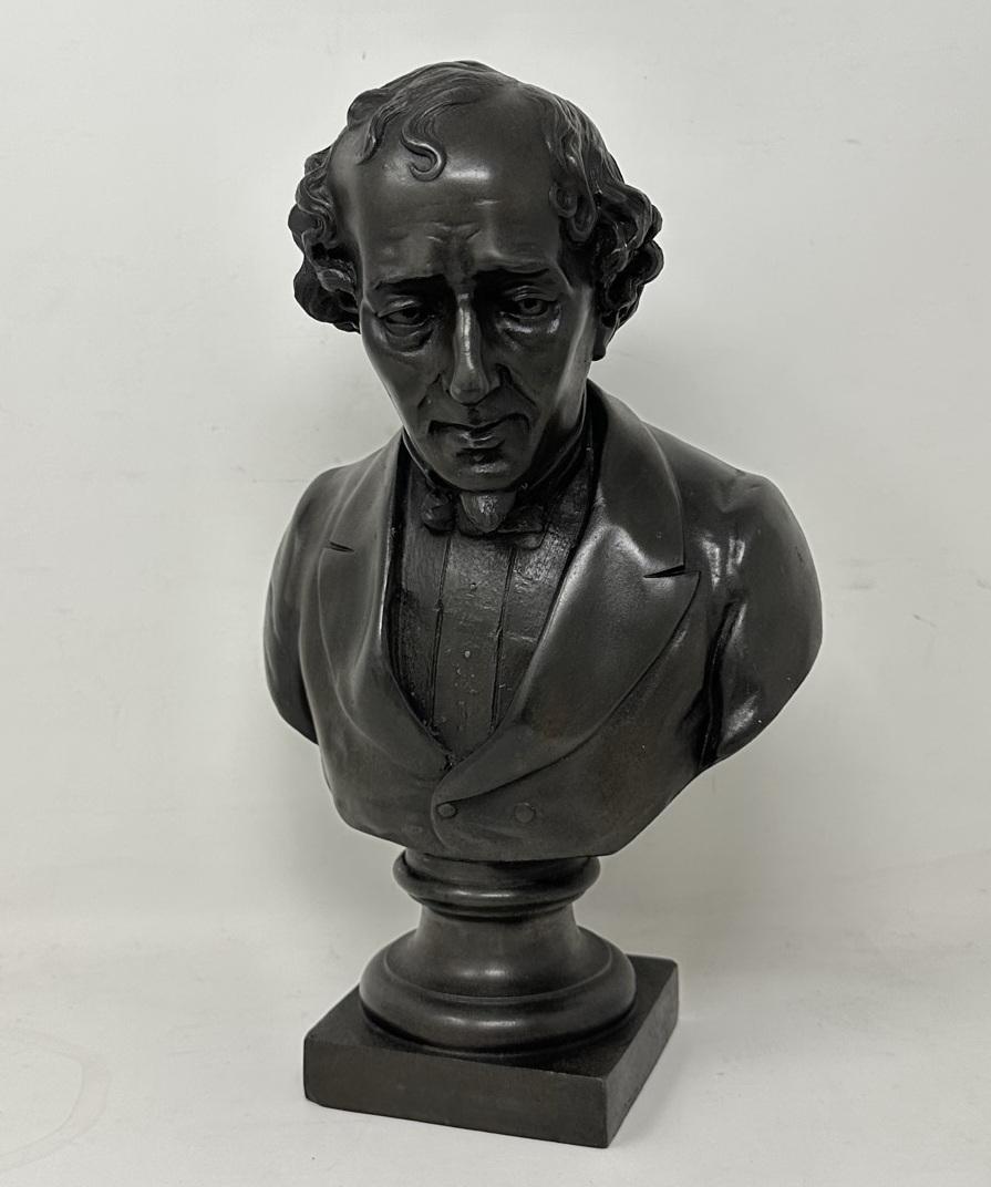 Brass Antique Pair Bronzed Ormolu Busts William Ewart Gladstone Benjamin Disraeli 19Ct For Sale