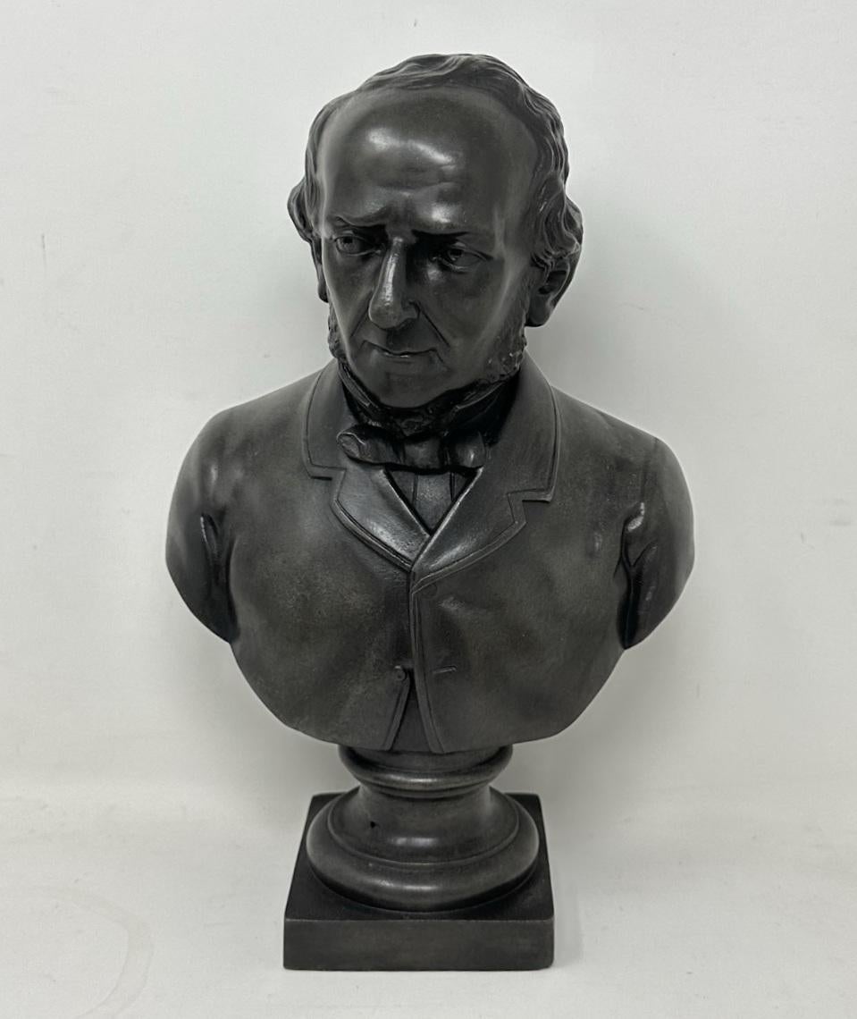 Antique Pair Bronzed Ormolu Busts William Ewart Gladstone Benjamin Disraeli 19Ct For Sale 1