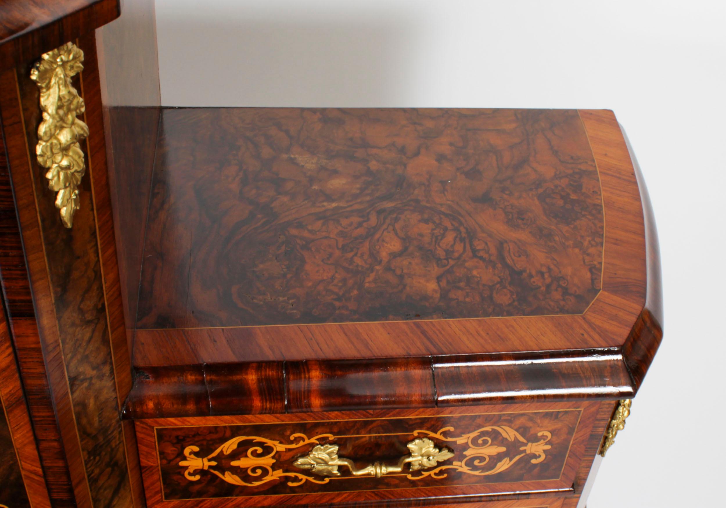 Mid-19th Century Antique Pair Burr Walnut & Marquetry Bonheur Du Jours Consoles Desks 19th C