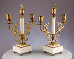 Paire de chandeliers anciens Louis XVI Style néoclassique Marbre Ormolu Or
