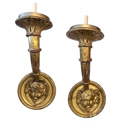 Antique Pair Carved and Gilt Wood Sconces