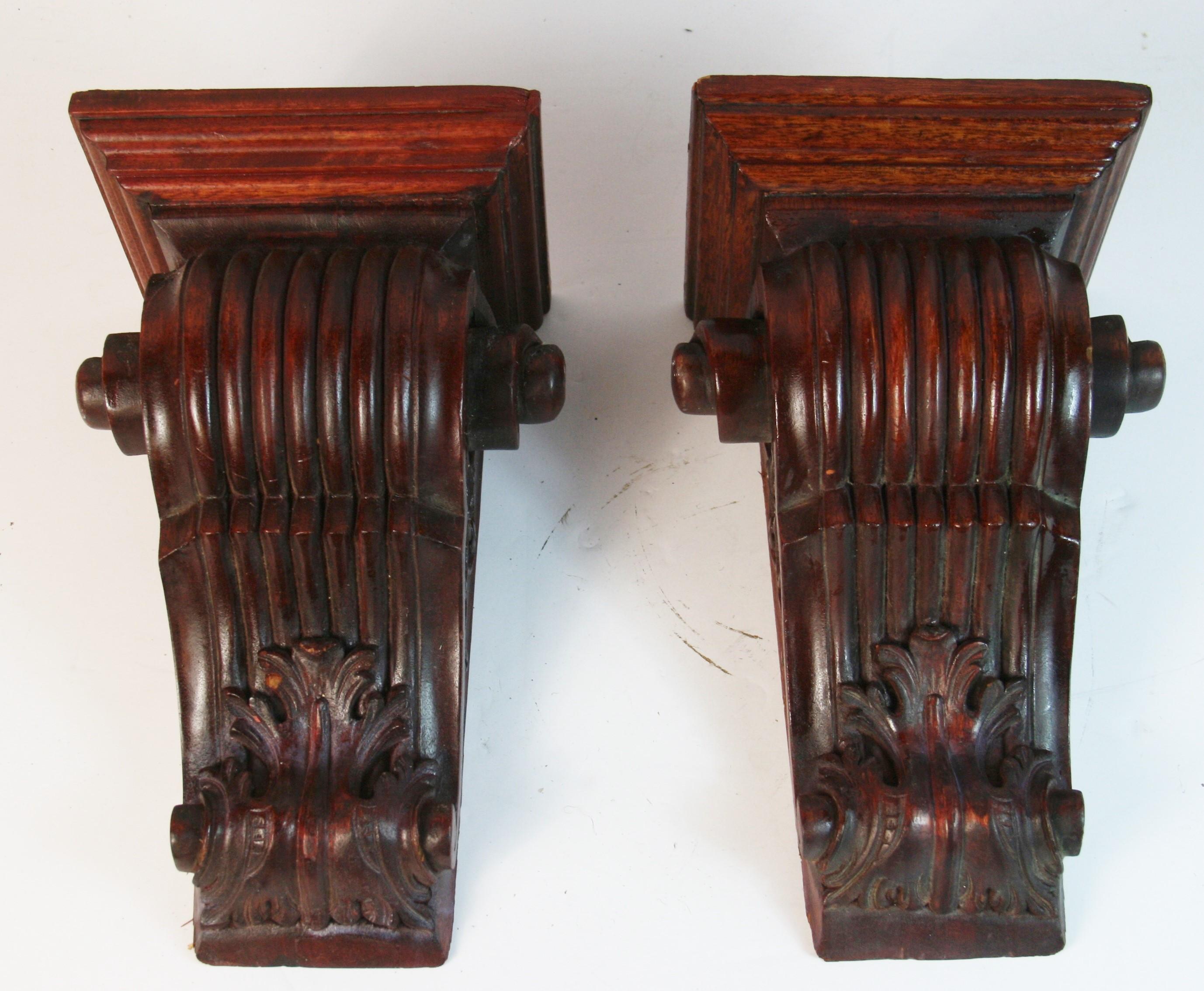 1750 Antique pair hand carved hardwood carbels