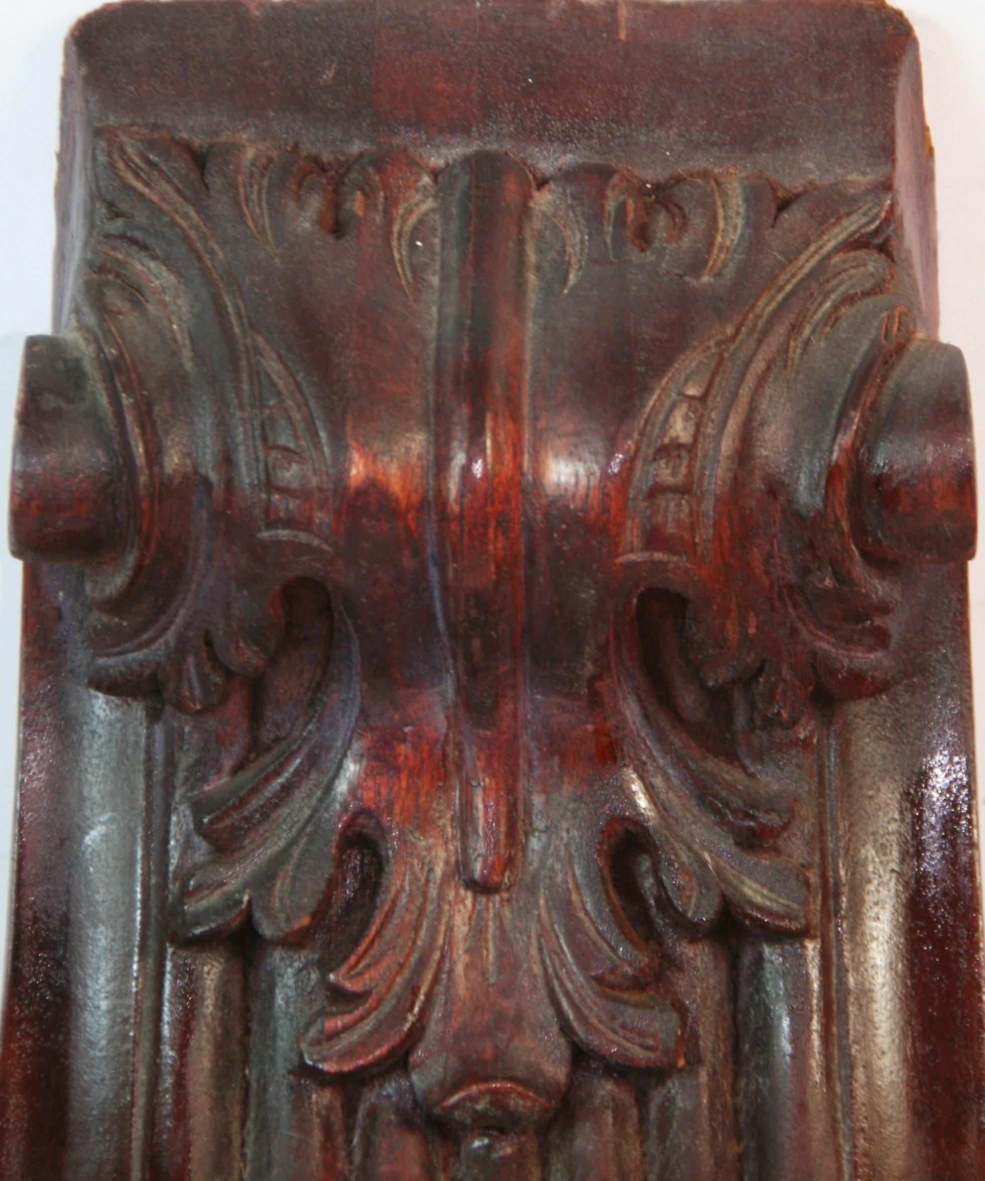 Mid-20th Century Antique Pair Carved Corbels Architectural Elements For Sale