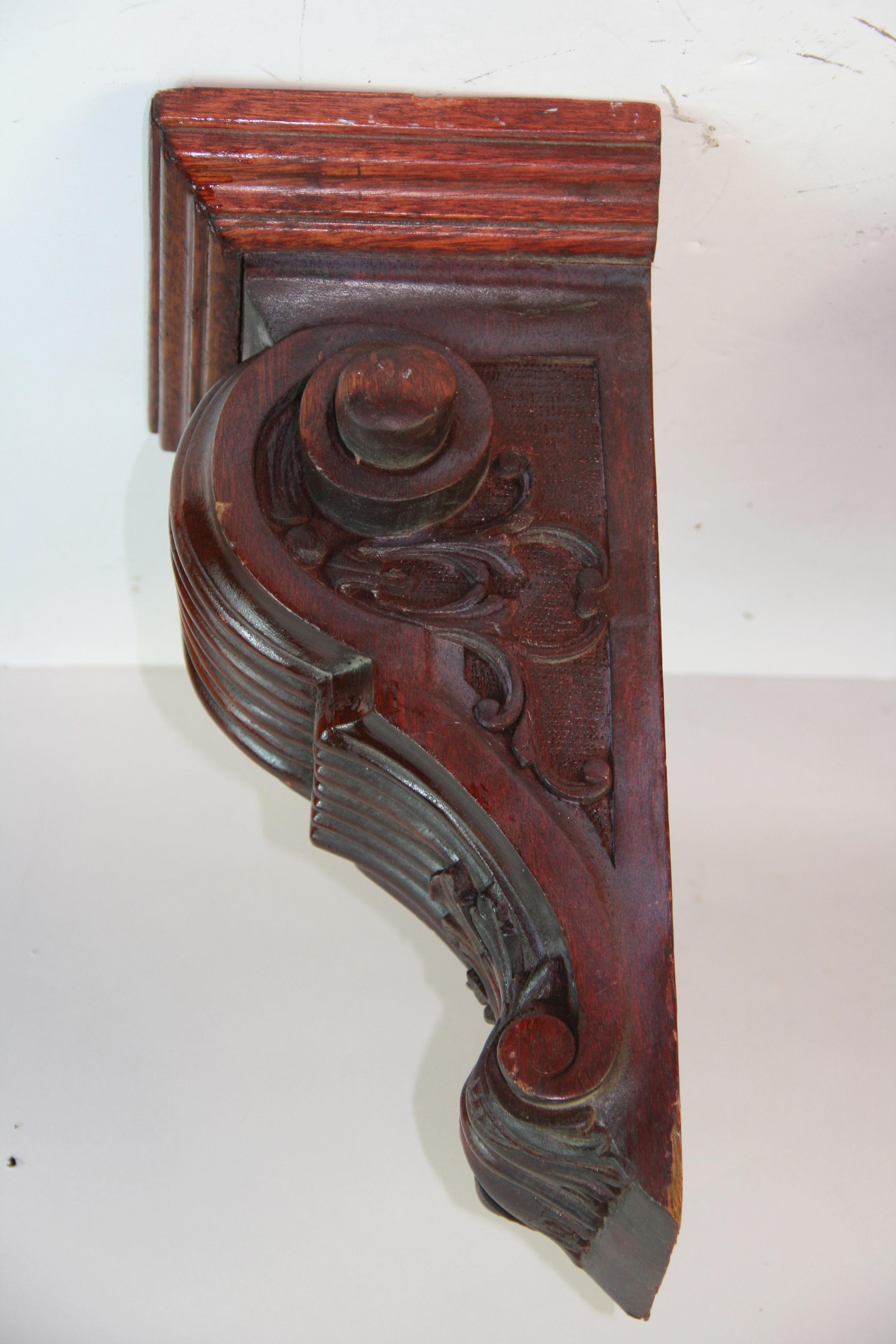 Hardwood Antique Pair Carved Corbels Architectural Elements For Sale
