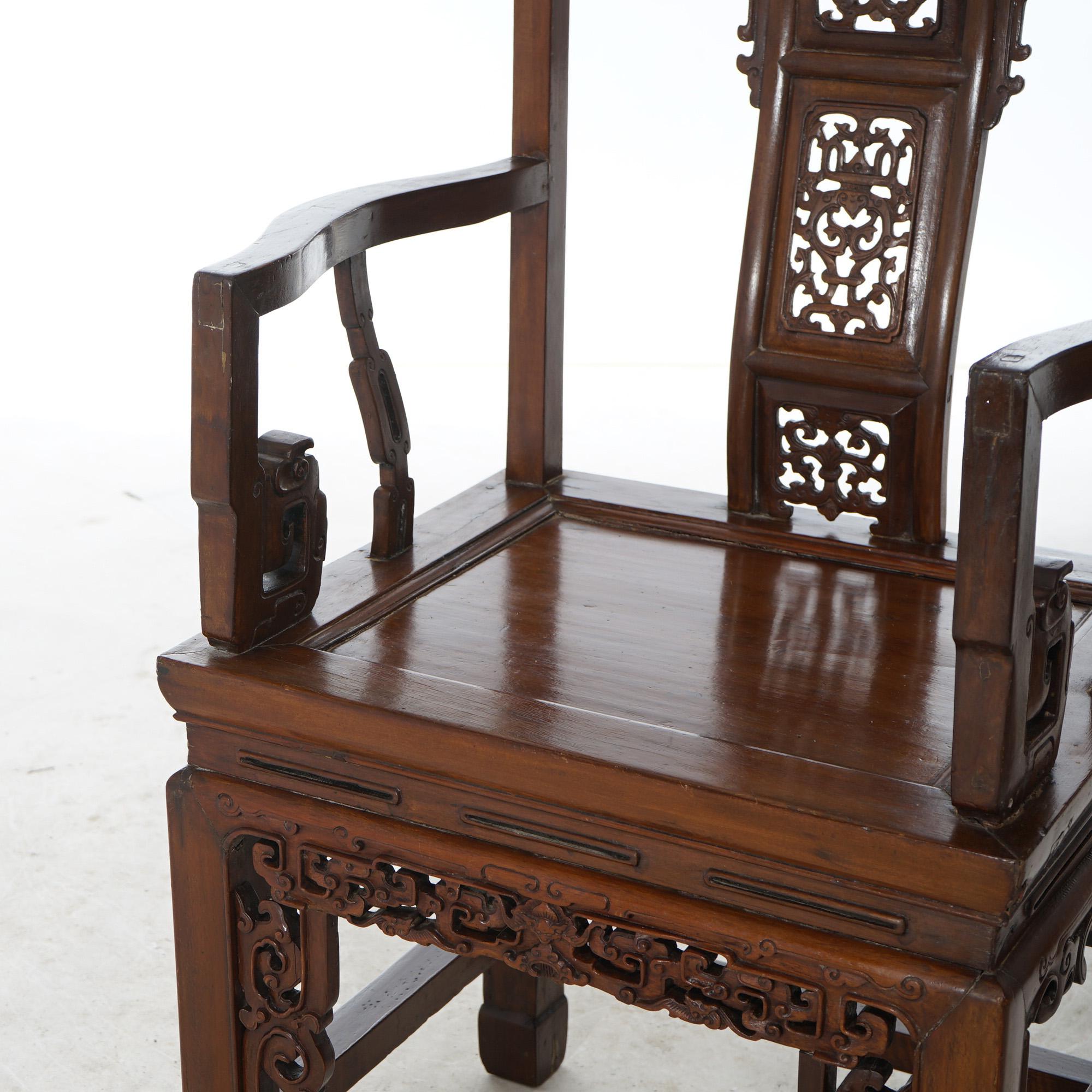 Antique Pair Carved Hardwood Chinese Throne Chairs Circa 1920 7