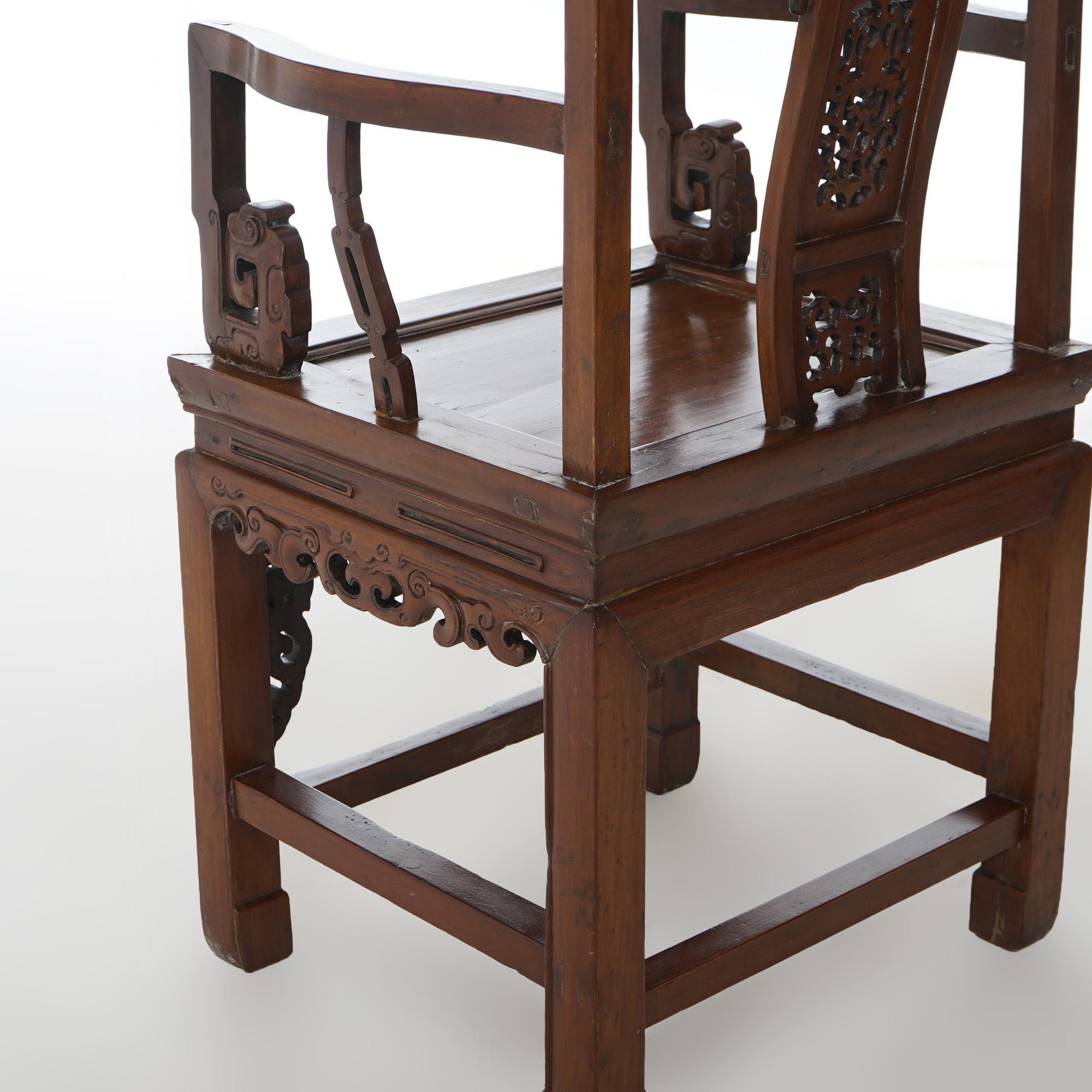 Antique Pair Carved Hardwood Chinese Throne Chairs Circa 1920 10