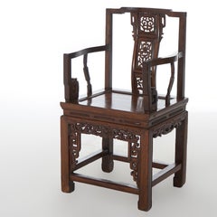 Antique Pair Carved Hardwood Chinese Throne Chairs Circa 1920