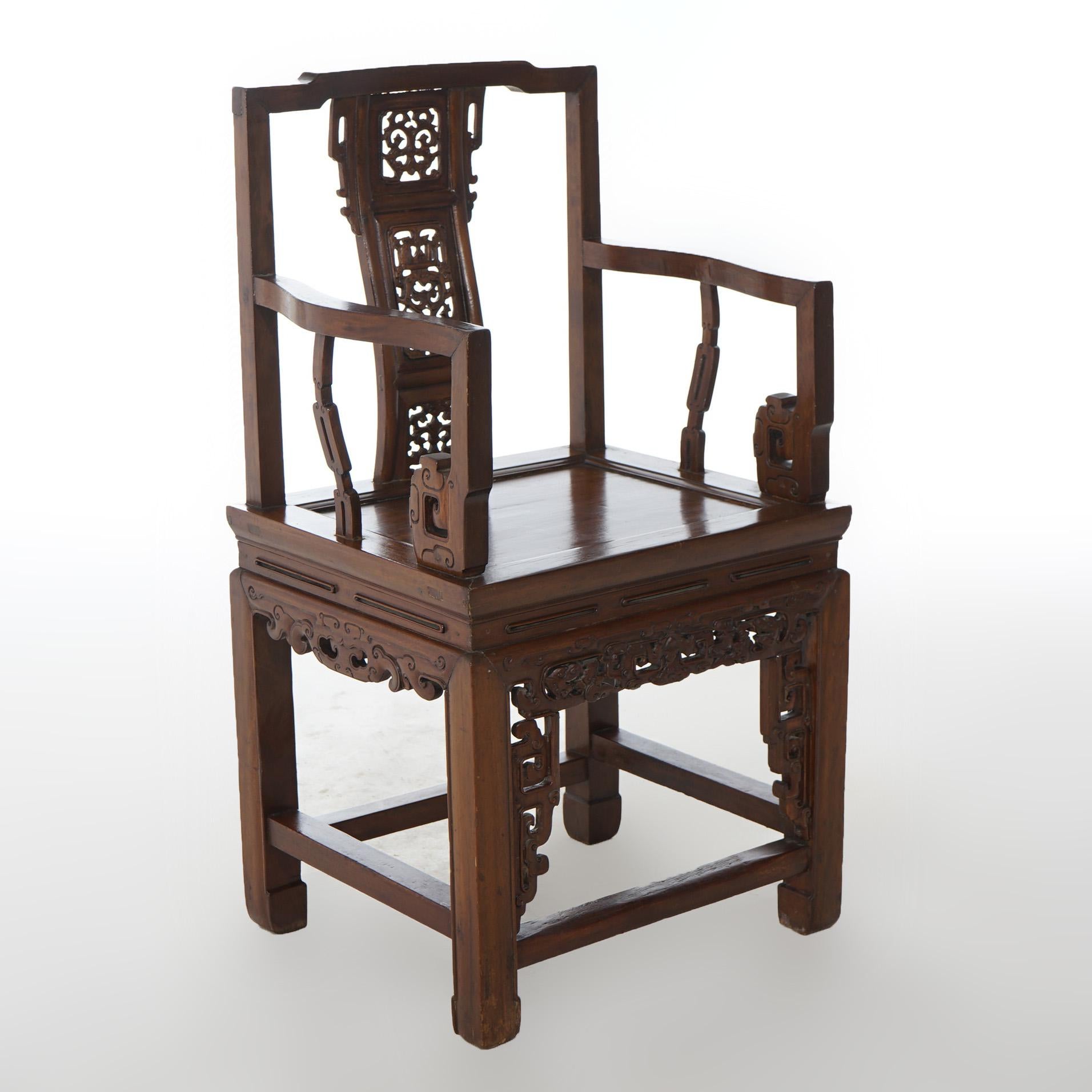 Asian Antique Pair Carved Hardwood Chinese Throne Chairs Circa 1920