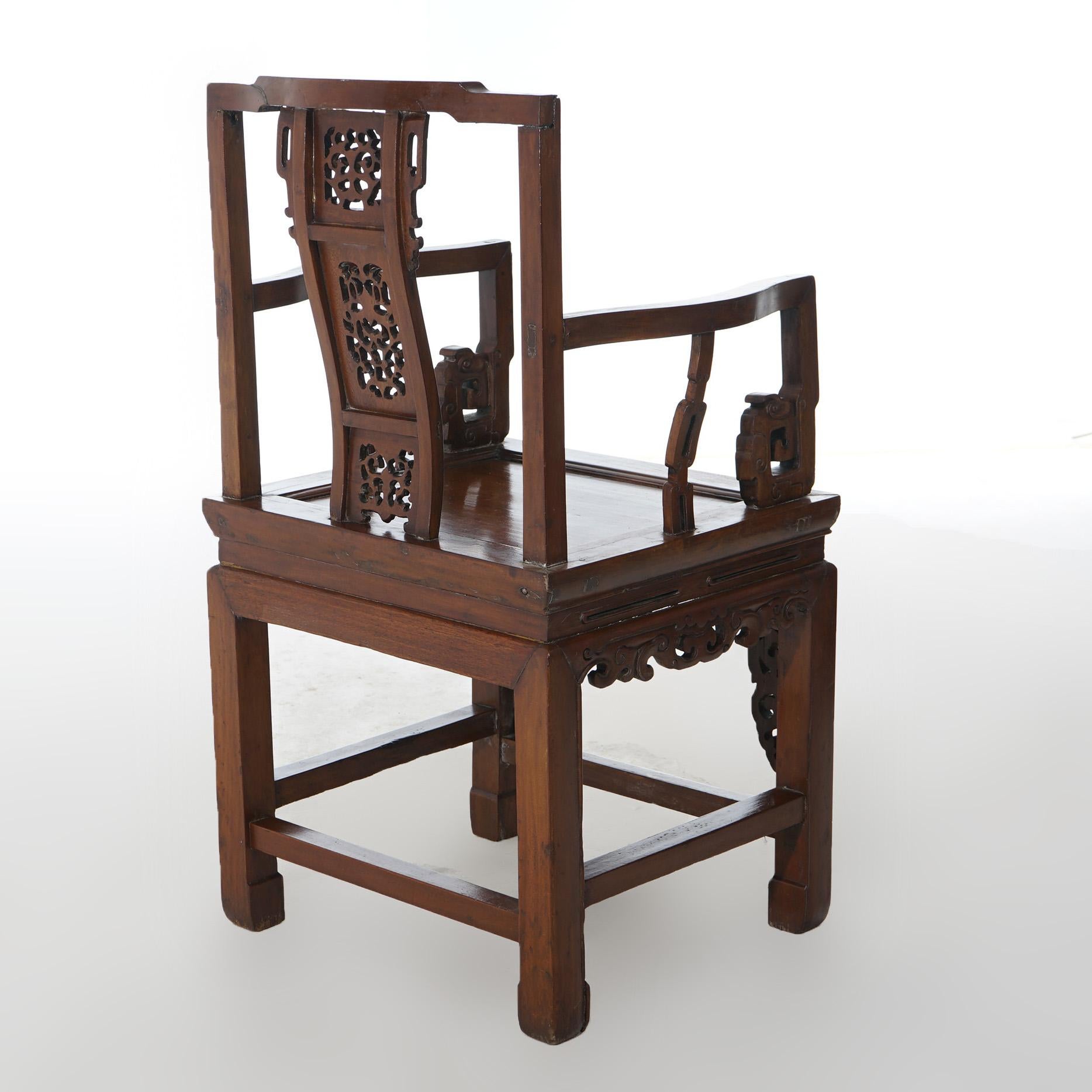 Antique Pair Carved Hardwood Chinese Throne Chairs Circa 1920 In Good Condition In Big Flats, NY