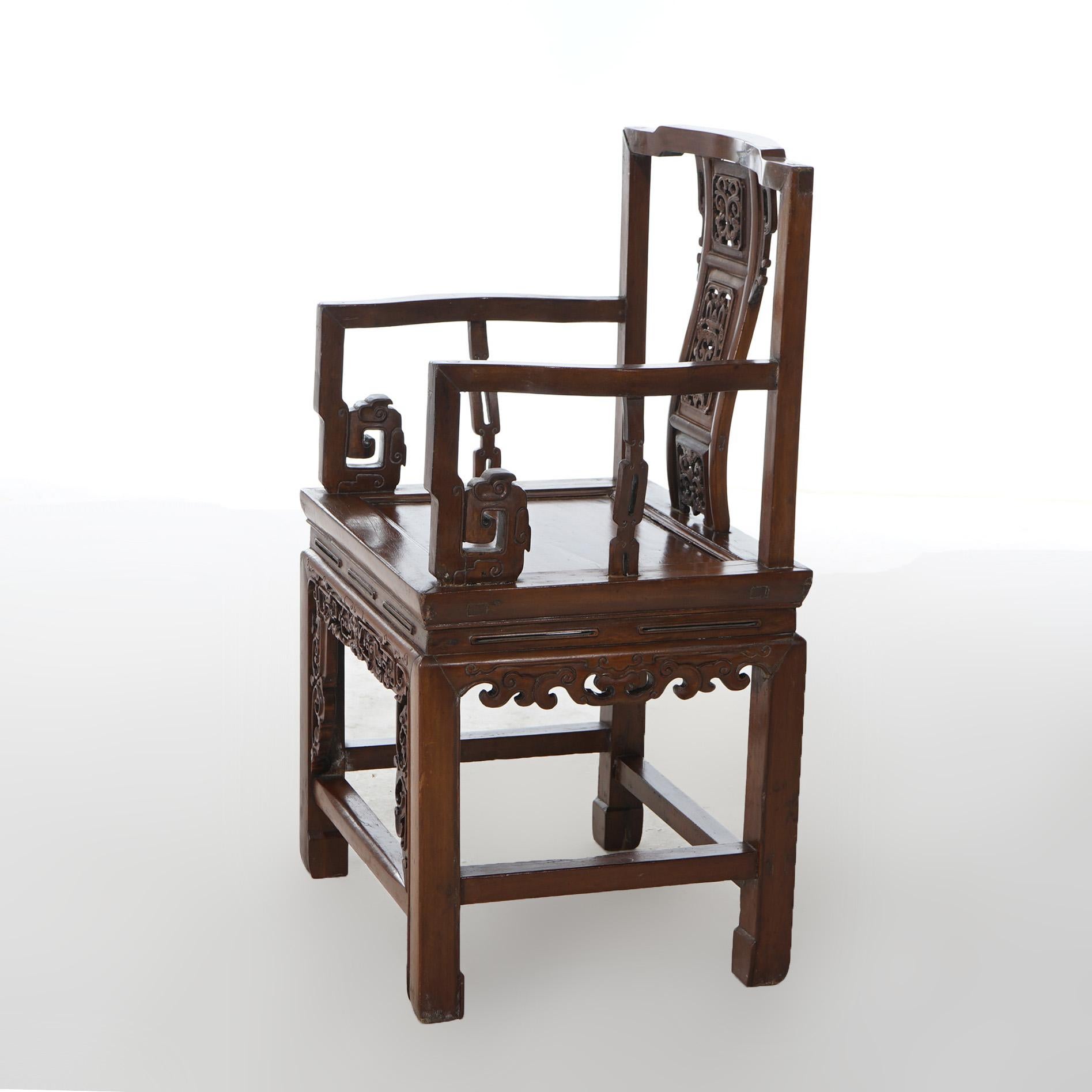 20th Century Antique Pair Carved Hardwood Chinese Throne Chairs Circa 1920