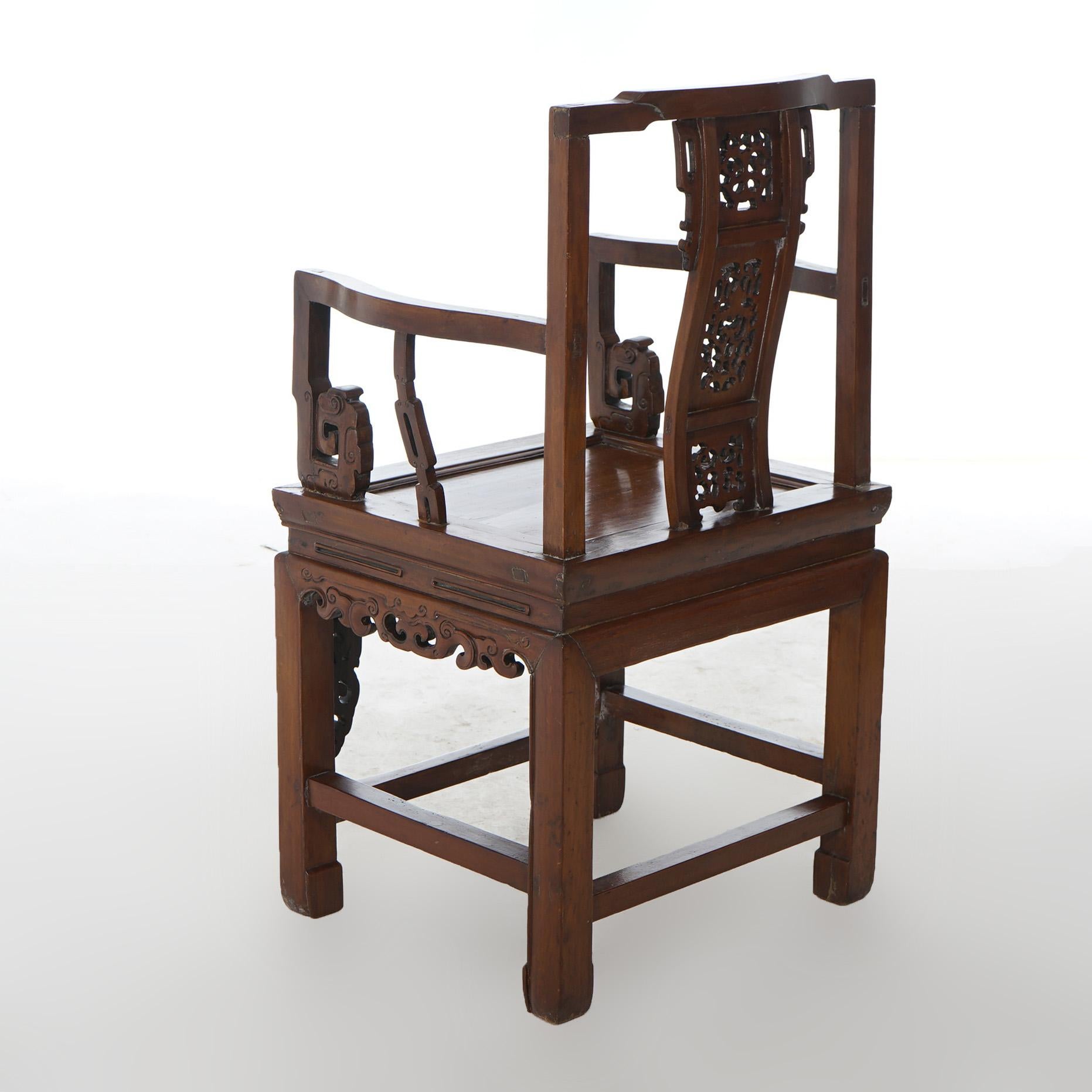 Wood Antique Pair Carved Hardwood Chinese Throne Chairs Circa 1920