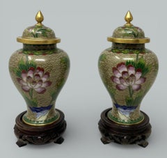 Antica coppia cinese di vasi di zenzero in smalto cloisonne Vasi per la natura morta dei fiori