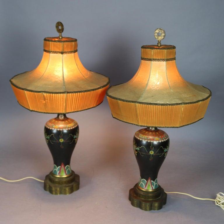 20th Century Antique Pair of Chinese Cloisonne Enameled Dragon Table Lamps, circa 1920