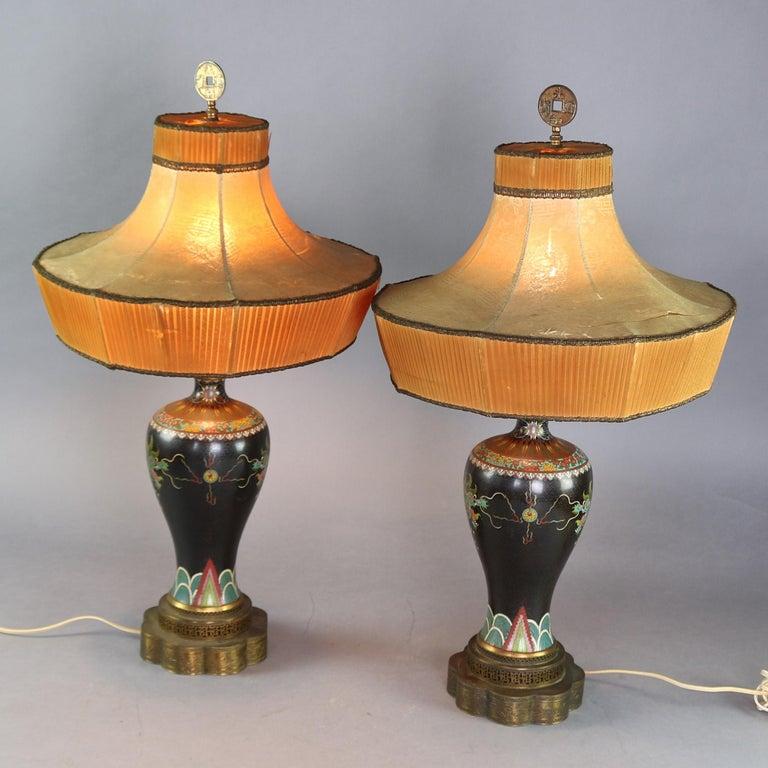 Antique Pair of Chinese Cloisonne Enameled Dragon Table Lamps, circa 1920 4