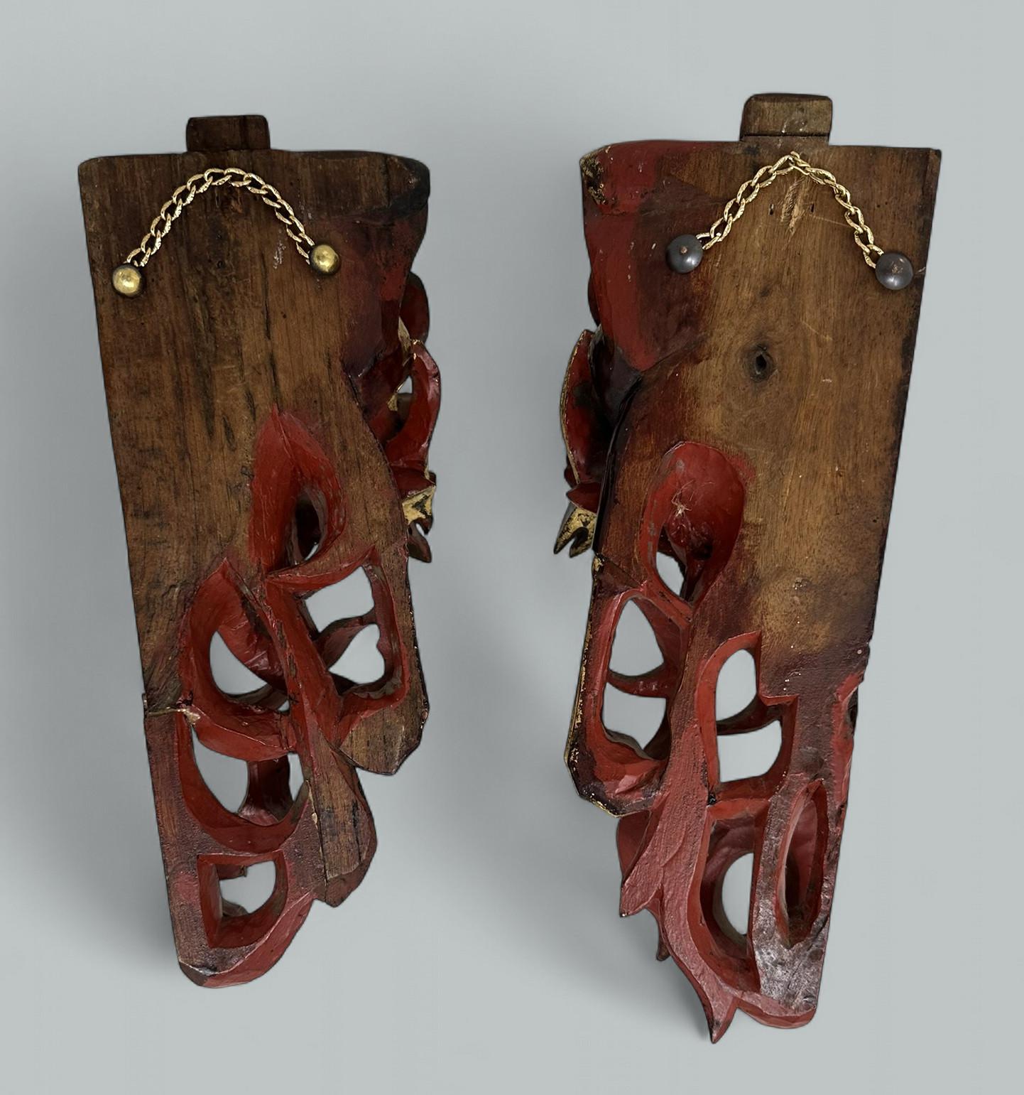 Par Antiguo de Tallas de Madera Dorada de Exportación China de Grulla Fénix o Perros Foo 19Ct en venta 2