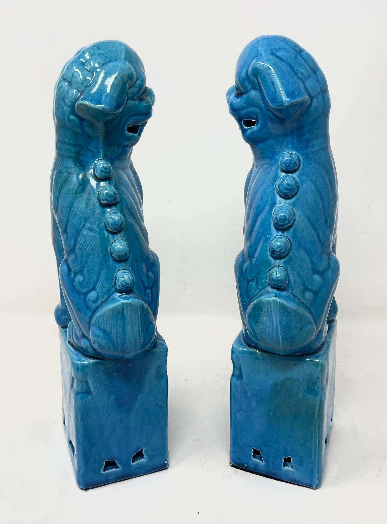 Glazed Antique Pair Chinese Export Porcelain Foo Dogs Imperial Lions Republic Period