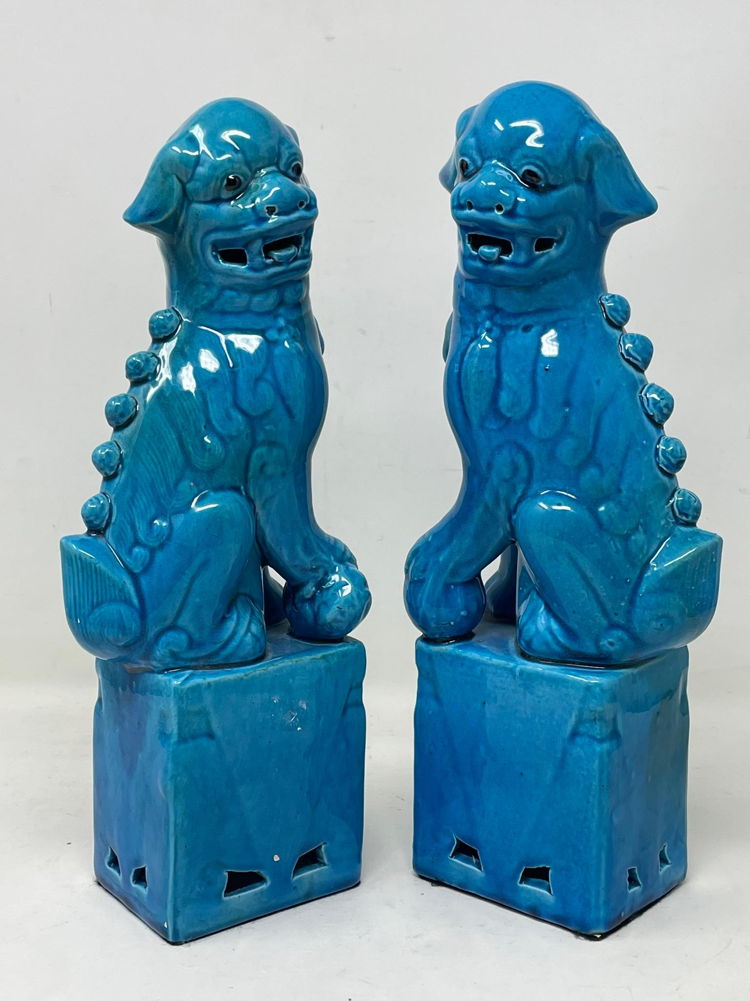 Antique Pair Chinese Export Porcelain Foo Dogs Imperial Lions Republic Period 2