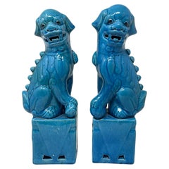 Antique Pair Chinese Export Porcelain Foo Dogs Imperial Lions Republic Period