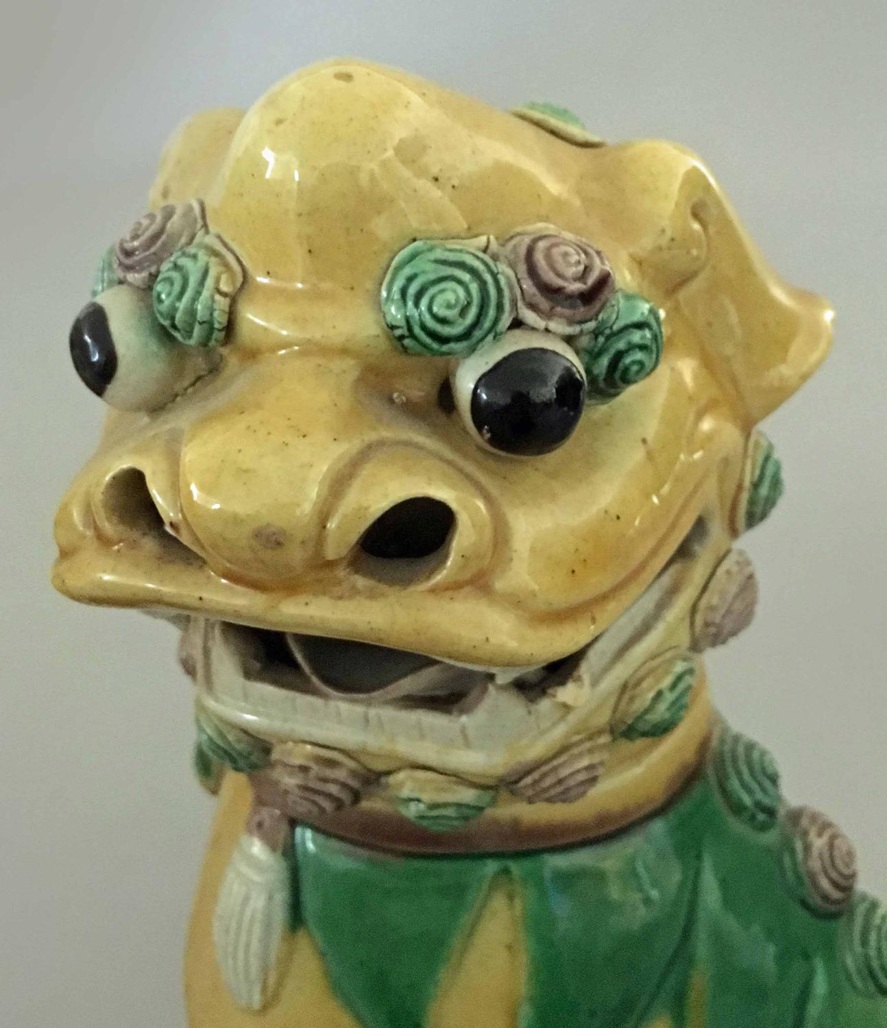 Antique Pair of Chinese Foo Dogs In Good Condition For Sale In Sheffield, MA