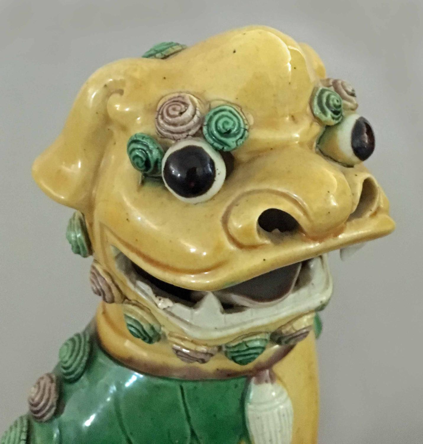 Porcelain Antique Pair of Chinese Foo Dogs For Sale