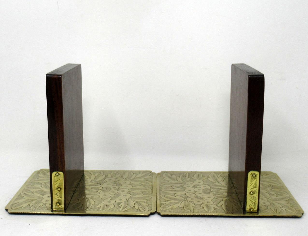 Antique Pair Chinese Hardwood Jade Brass Book Ends Holders Qing Dynasty Period 2