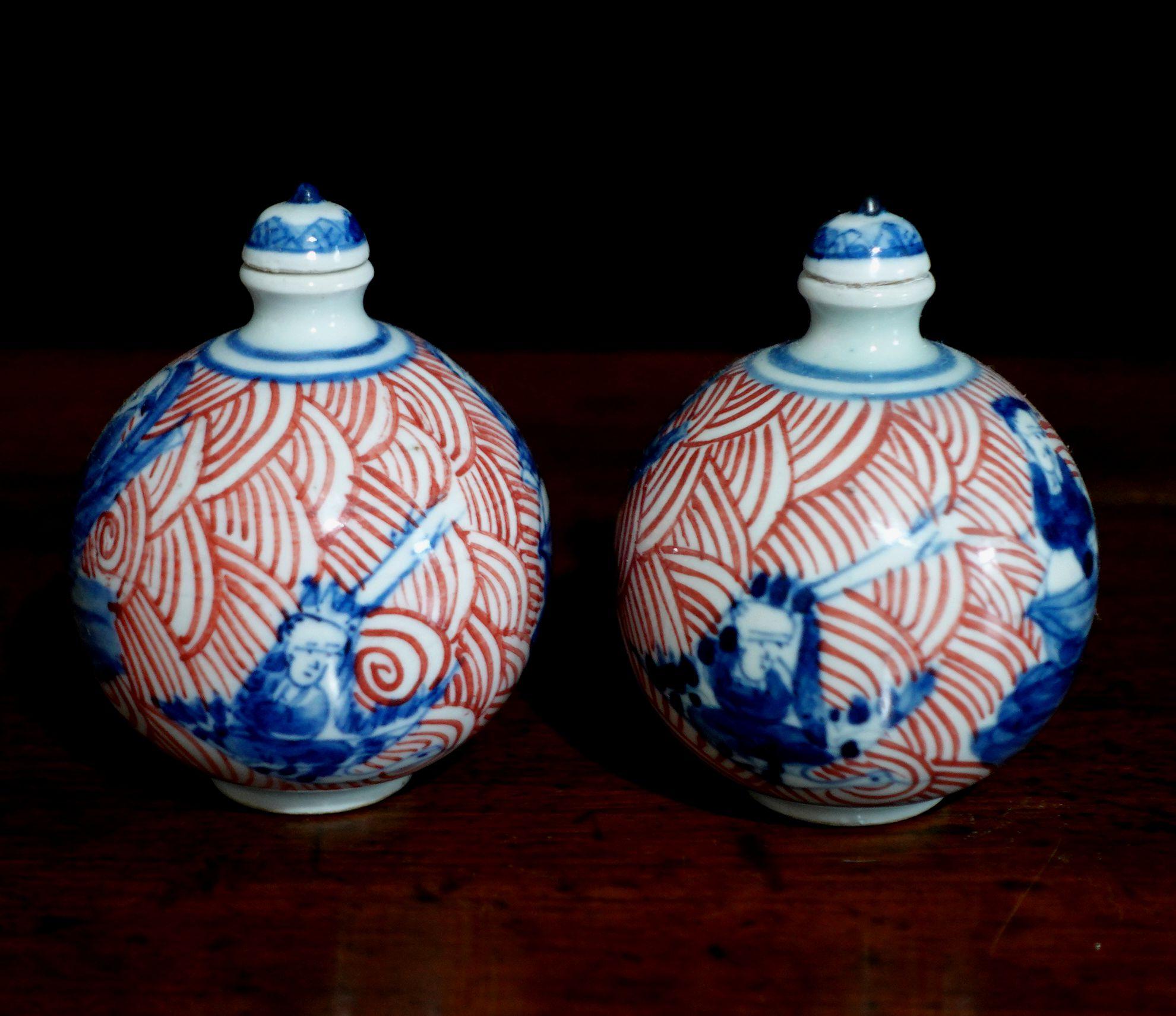 19th Century Antique Pair Chinese Imari Porcelain Snuff Bottles